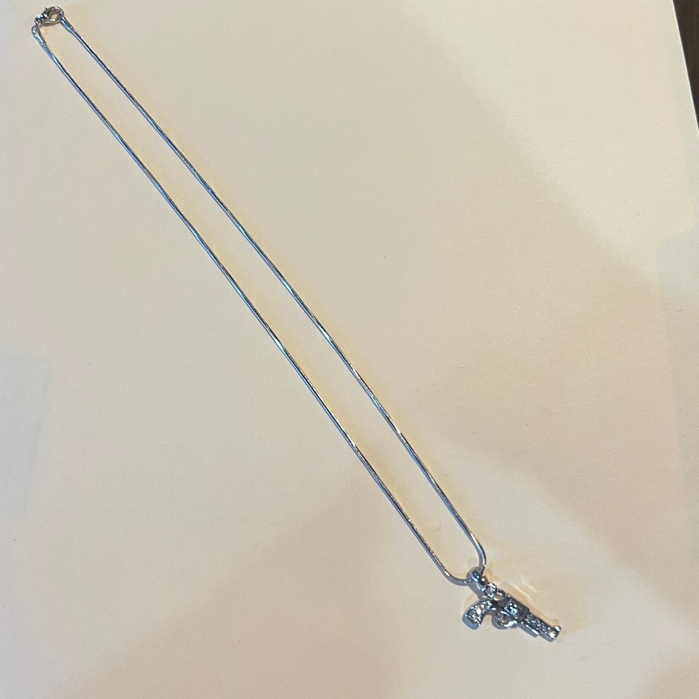 Silver Pistol Pendant with crystals!!